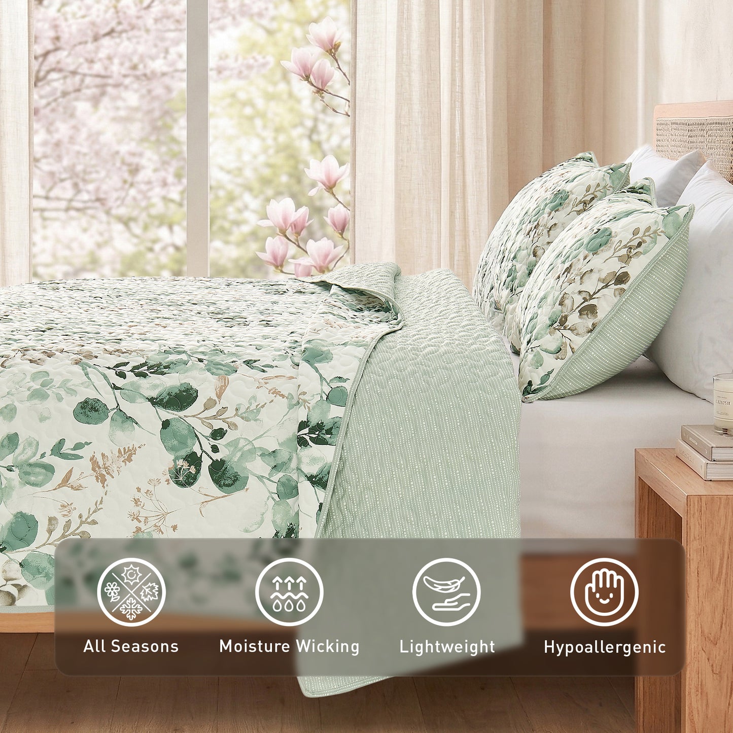 Floral Botanical Garden Style Quilt Bedspread with Sham