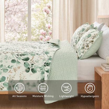 Floral Botanical Garden Style Quilt Bedspread with Sham