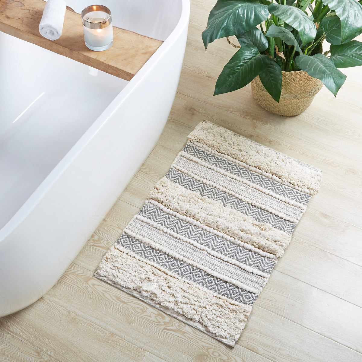 Boho Hand-Woven Texture Stripe Bath Rug