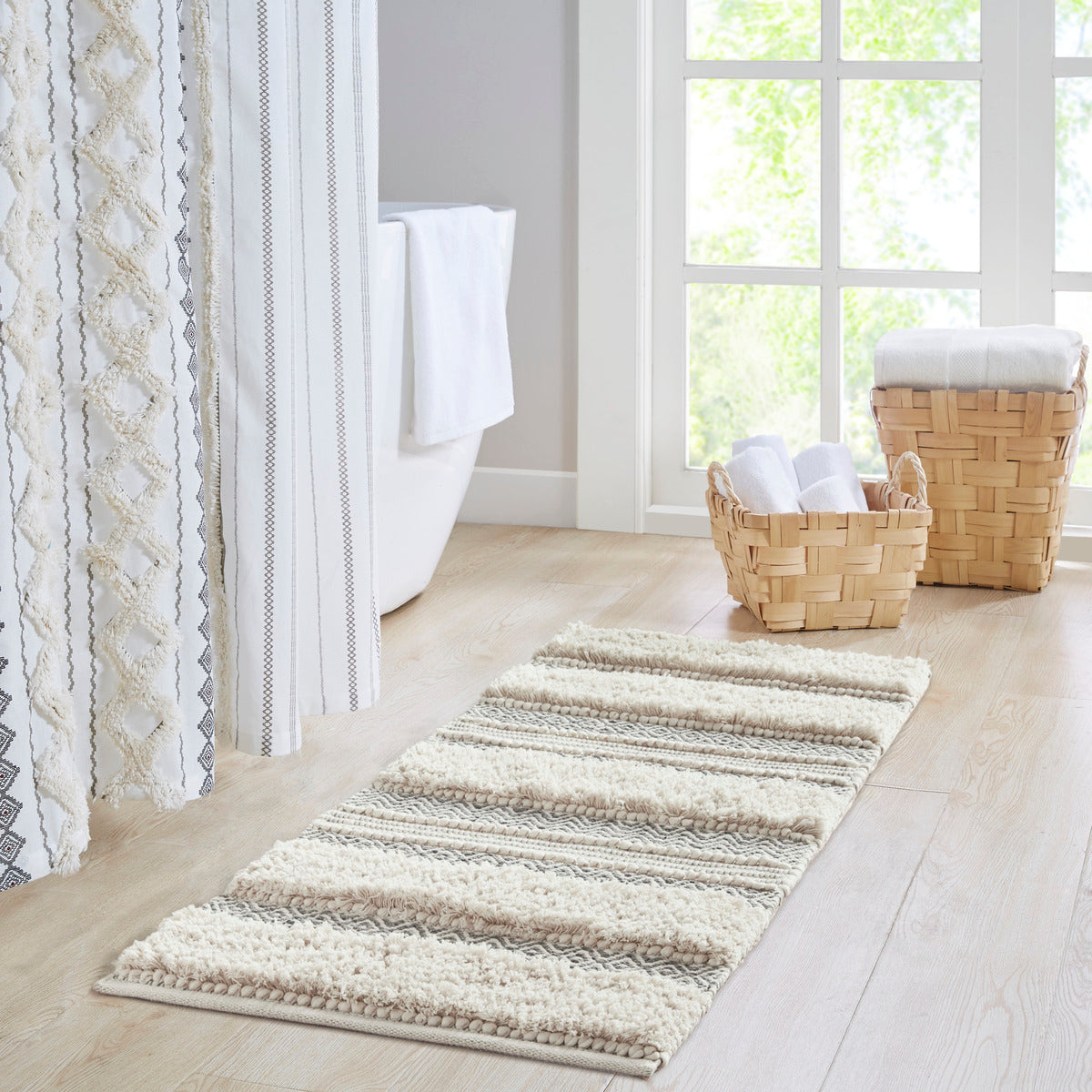 Boho Hand-Woven Texture Stripe Bath Rug