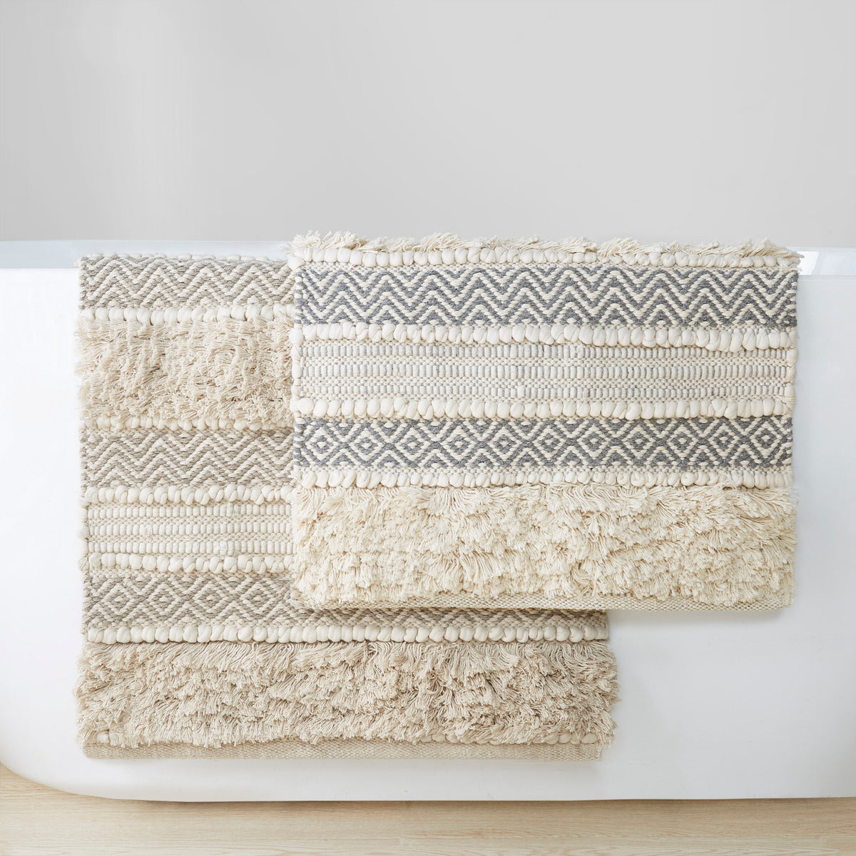 Boho Hand-Woven Texture Stripe Bath Rug