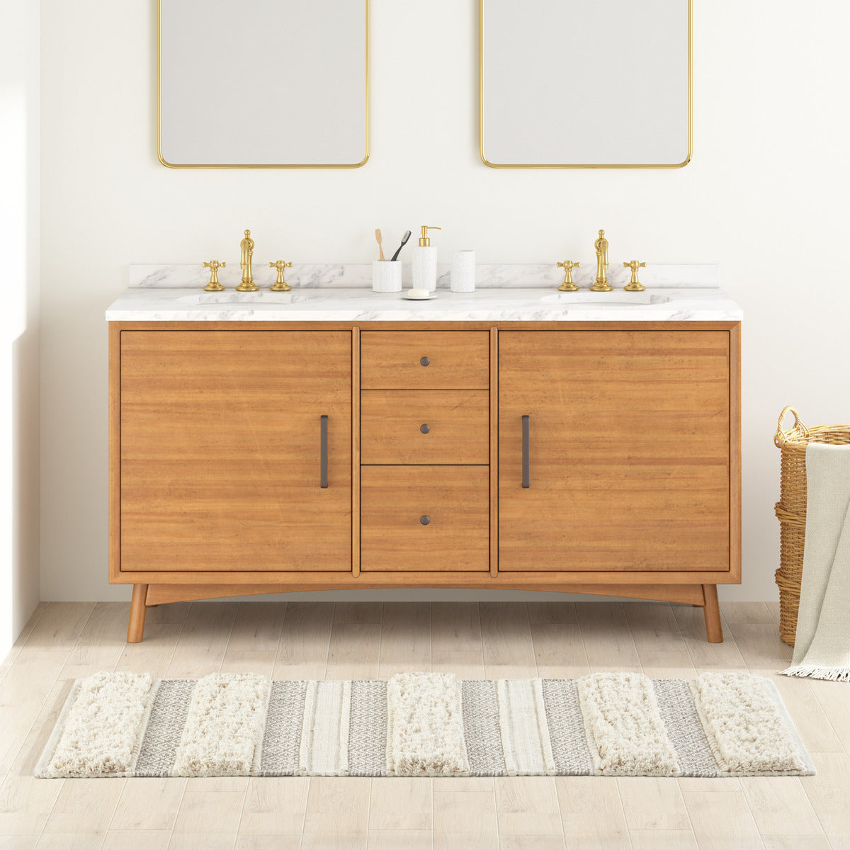 Boho Hand-Woven Texture Stripe Bath Rug