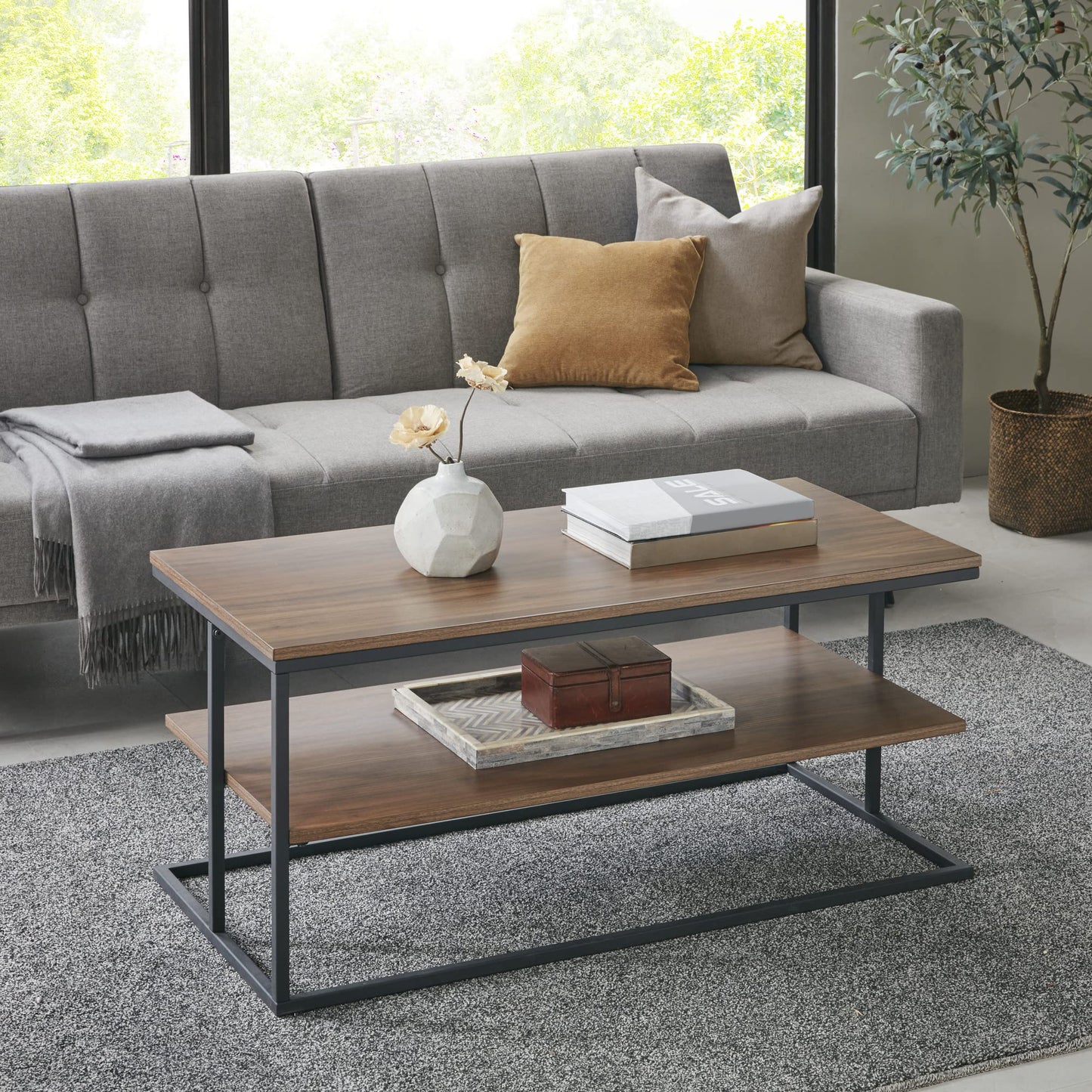 Monarch 42" Storage 2 Tier Rectangle Metal Frame Coffee Table