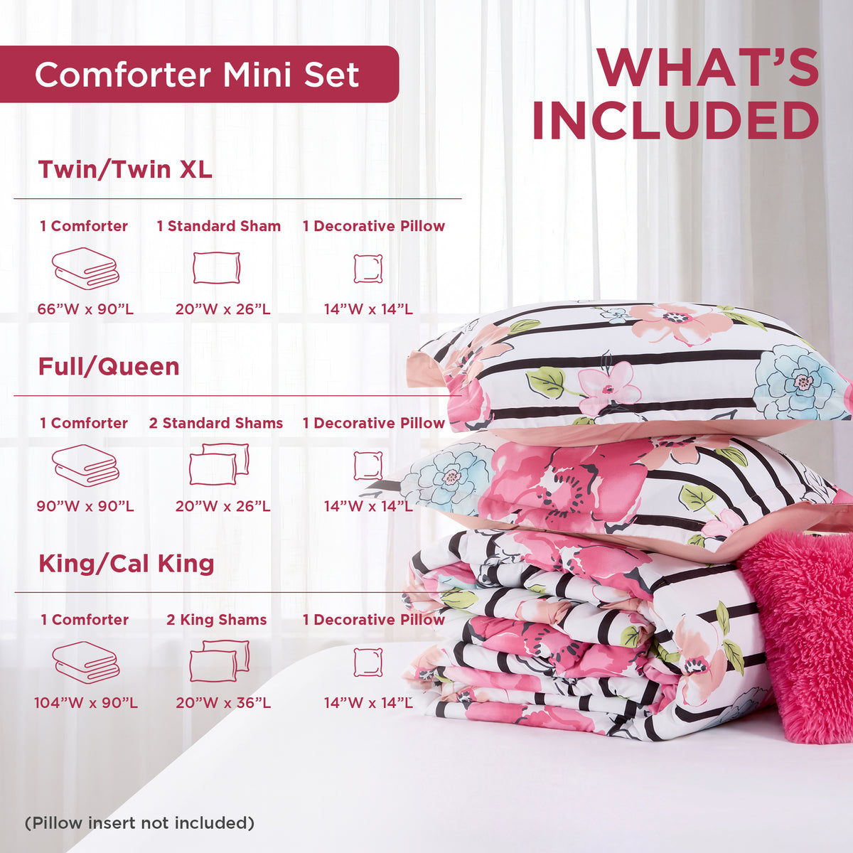 Rosalie Stripe Floral Bedding Comforter Set with Decorative Pillow