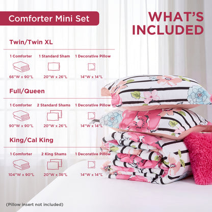 Rosalie Stripe Floral Bedding Comforter Set with Decorative Pillow