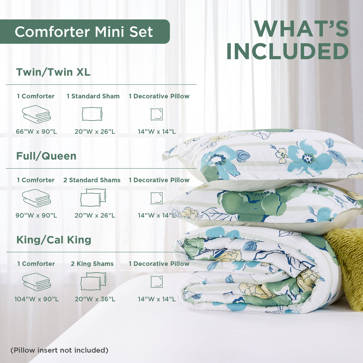 Rosalie Stripe Floral Bedding Comforter Set with Decorative Pillow