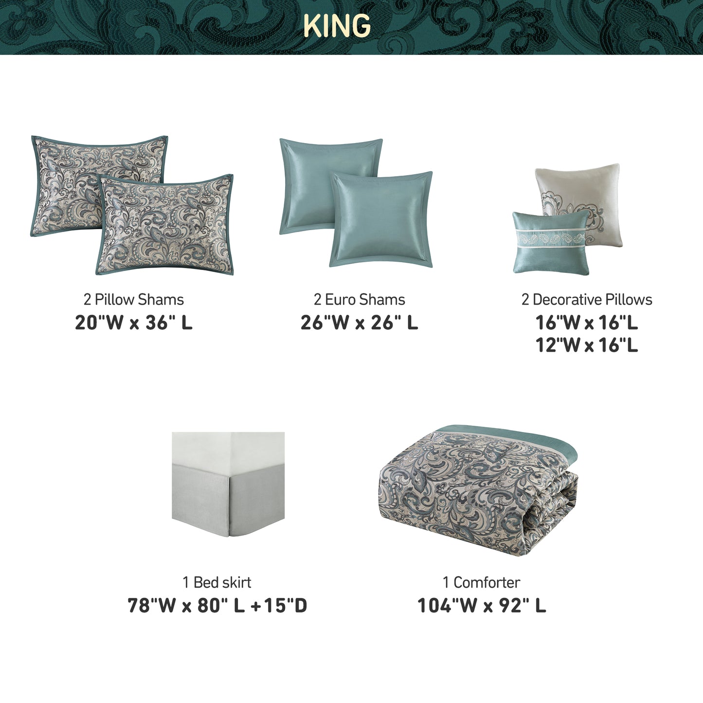 Jacquard Comforter Set with Bedskirt and Decor Pillows