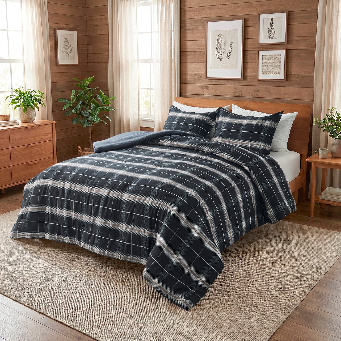 Plaid Reversible Comforter Sets with Pillow Shams