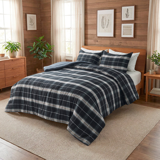 Plaid Reversible Comforter Sets with Pillow Shams