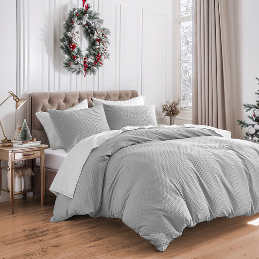 Textured Waffle Like Bedding with Pillow Shams