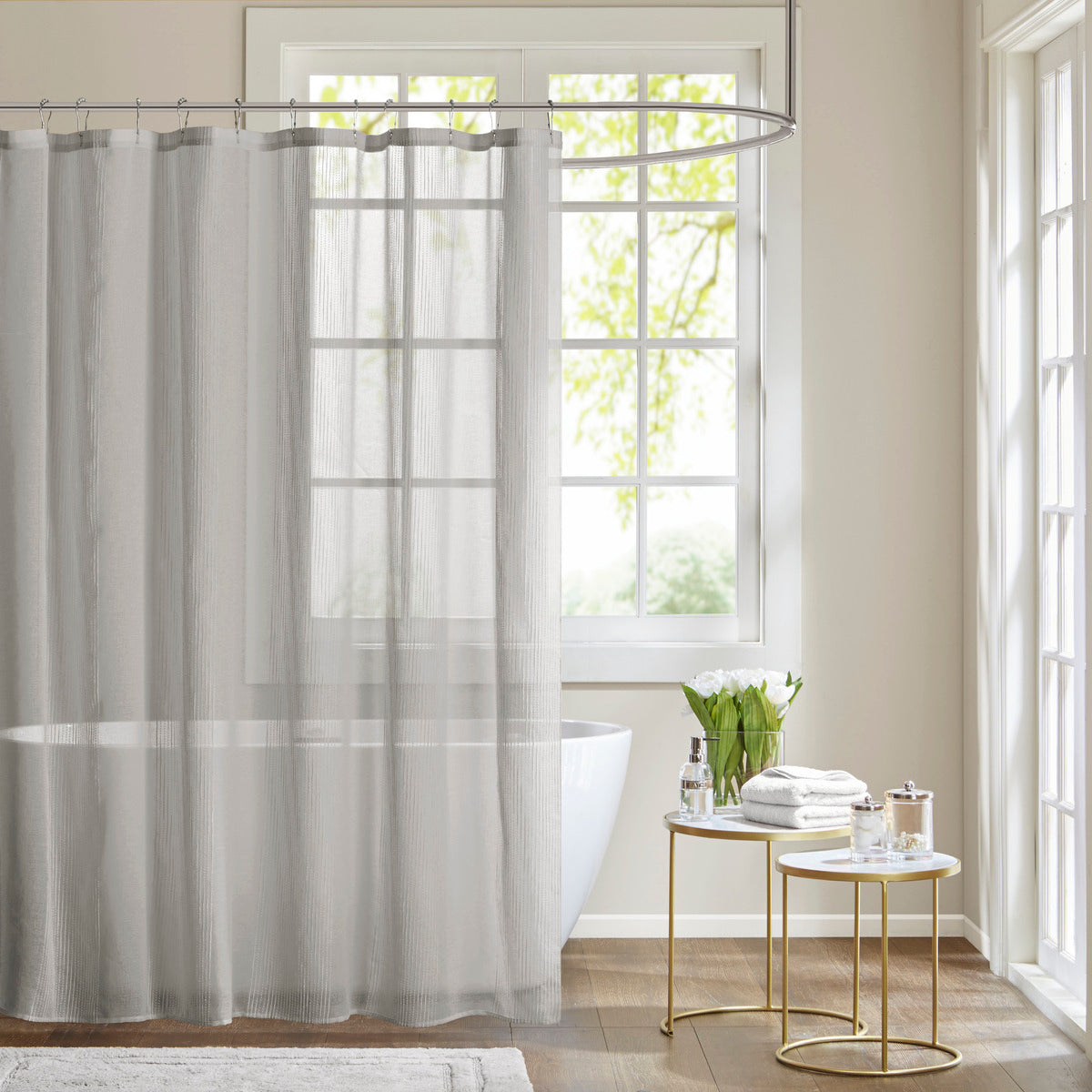 Sheer Shower Curtain with Textured Design