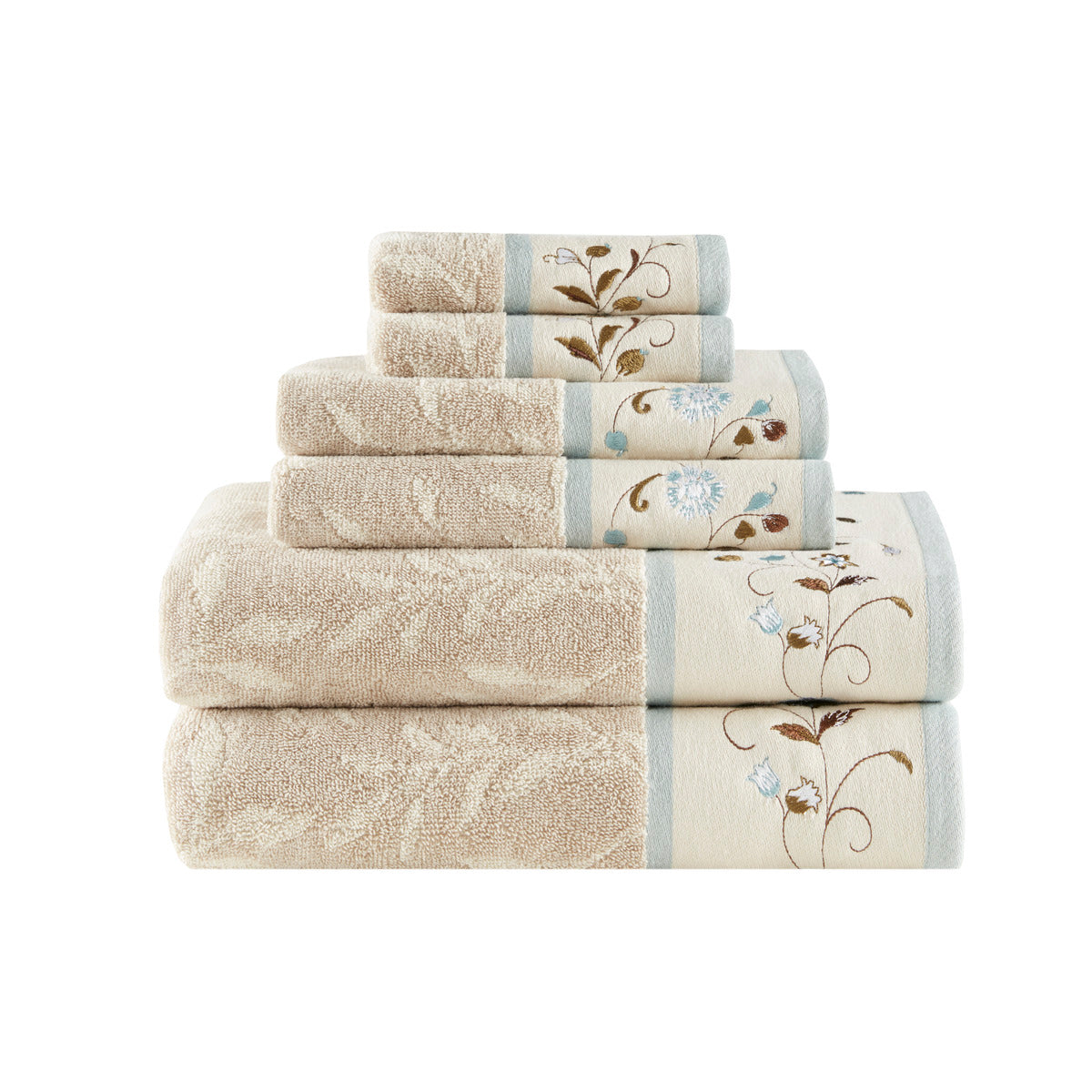 Floral Embroidered Cotton Jacquard Towel Set