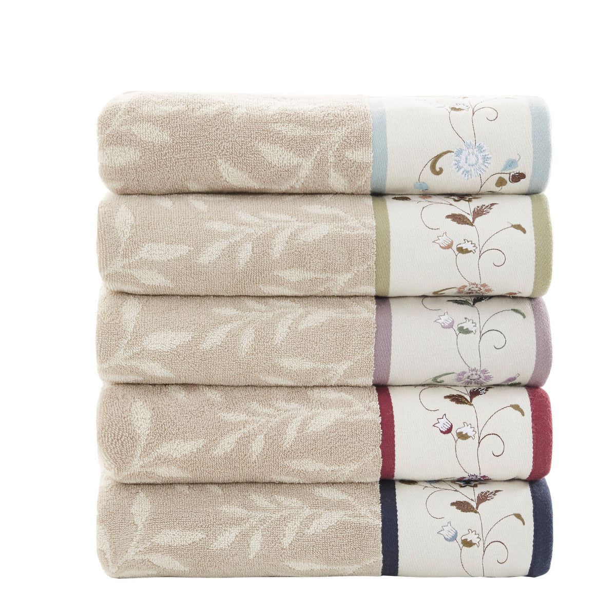 Floral Embroidered Cotton Jacquard Towel Set