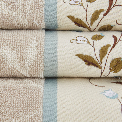 Floral Embroidered Cotton Jacquard Towel Set