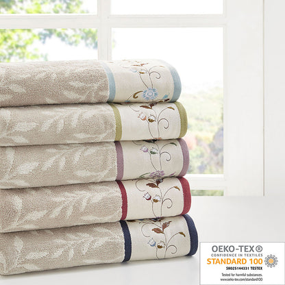 Floral Embroidered Cotton Jacquard Towel Set