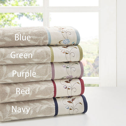 Floral Embroidered Cotton Jacquard Towel Set