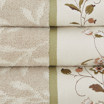 Floral Embroidered Cotton Jacquard Towel Set