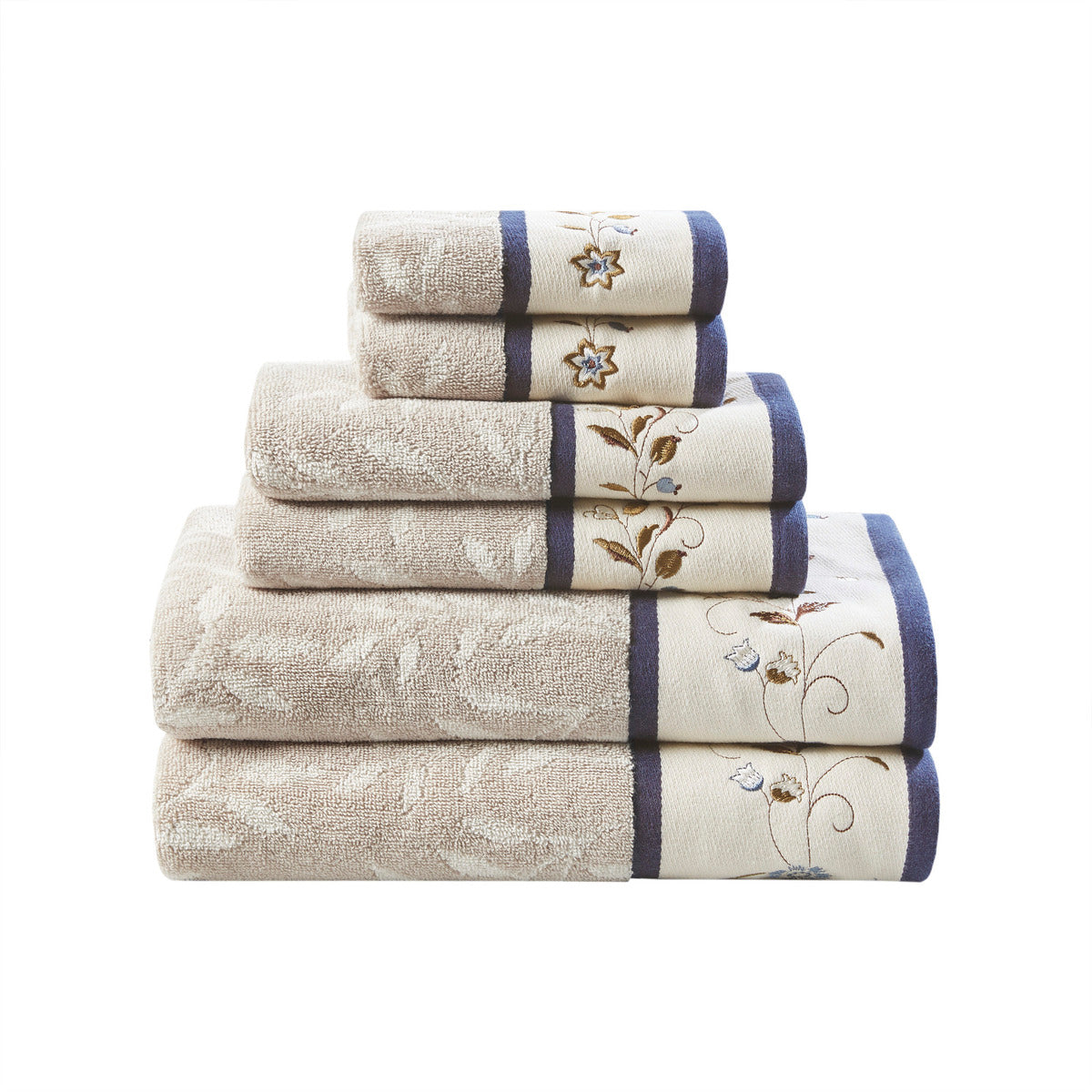 Floral Embroidered Cotton Jacquard Towel Set