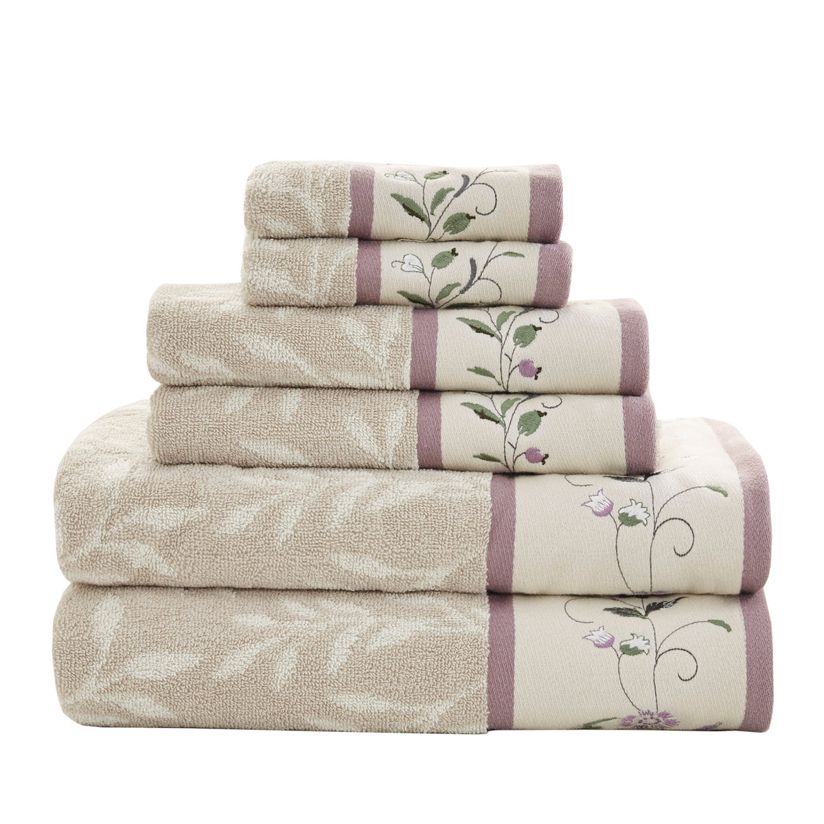 Floral Embroidered Cotton Jacquard Towel Set