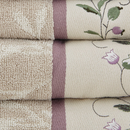 Floral Embroidered Cotton Jacquard Towel Set