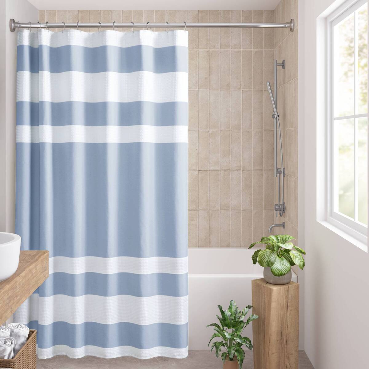 Modern Striped Shower Curtain with 3M Treatment