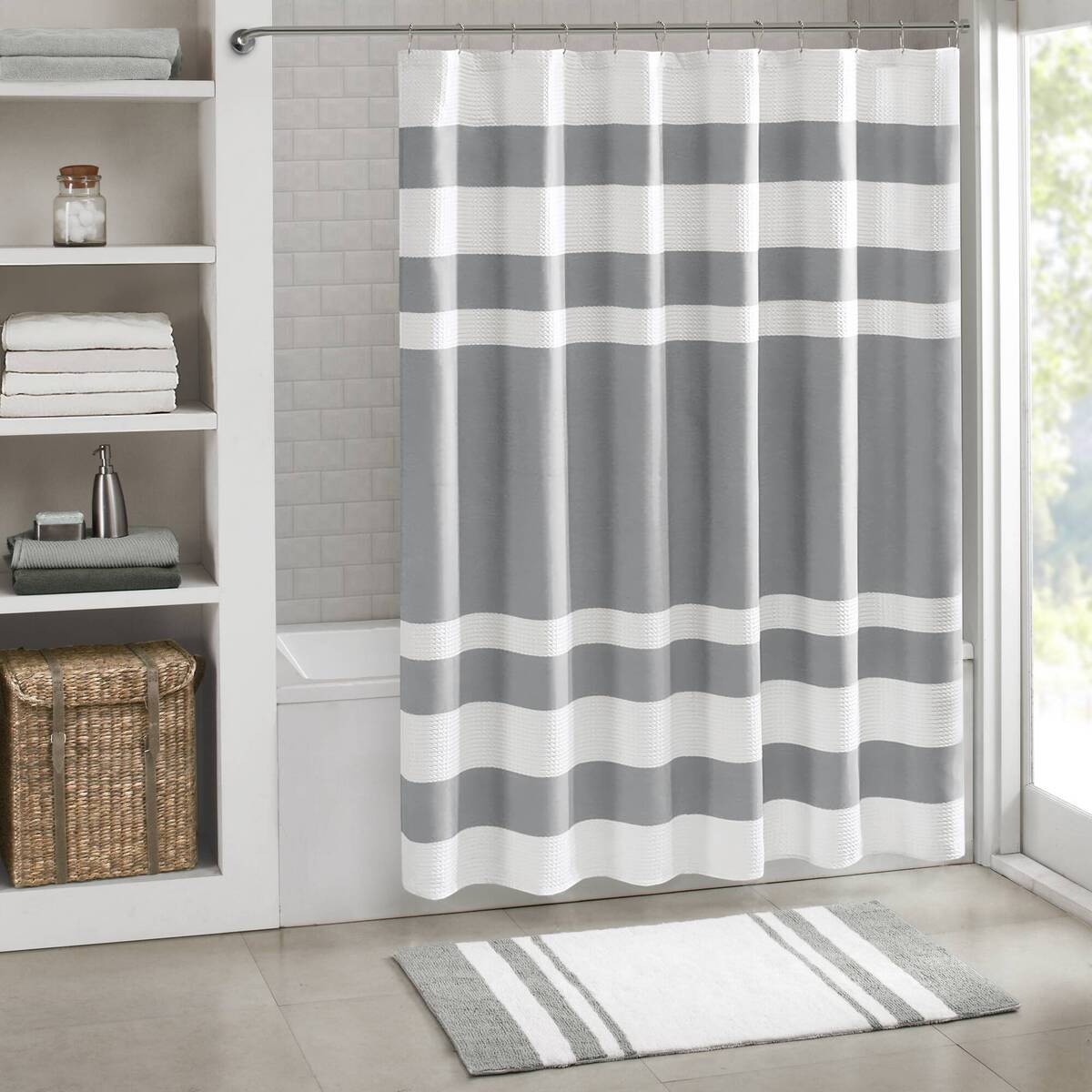 Modern Striped Shower Curtain with 3M Treatment