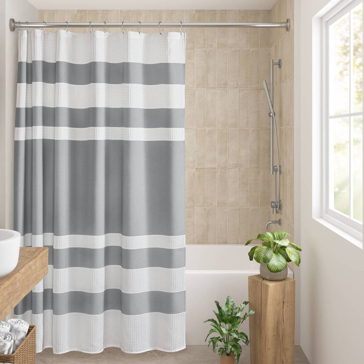 Modern Striped Shower Curtain with 3M Treatment