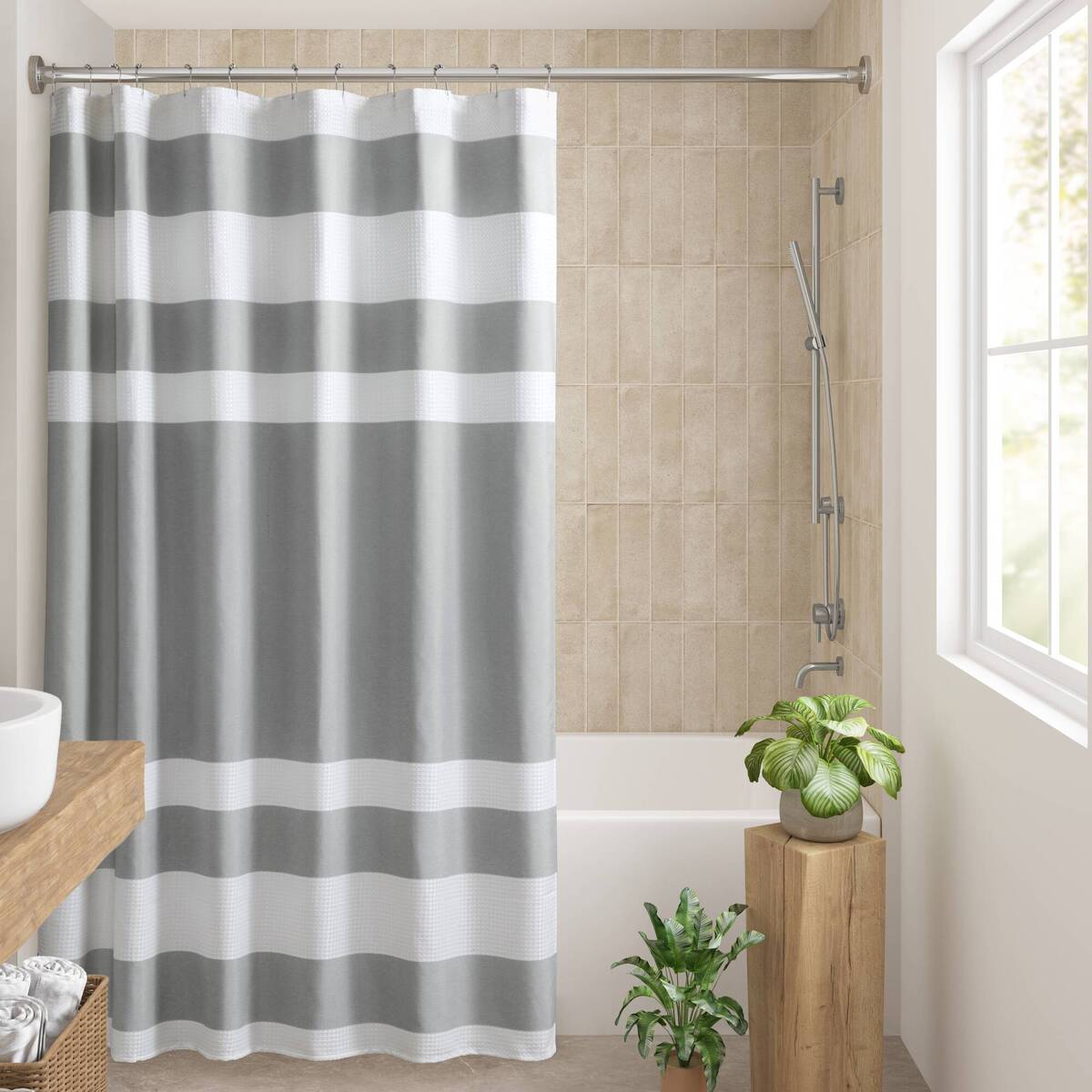 Modern Striped Shower Curtain with 3M Treatment