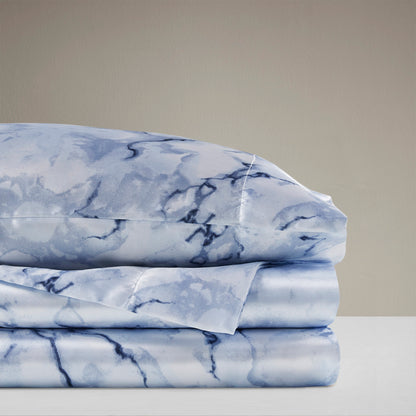 Printed Satin Bed Sheets, 3-Piece Luxury Silky Bedding Sets with Pillowcase