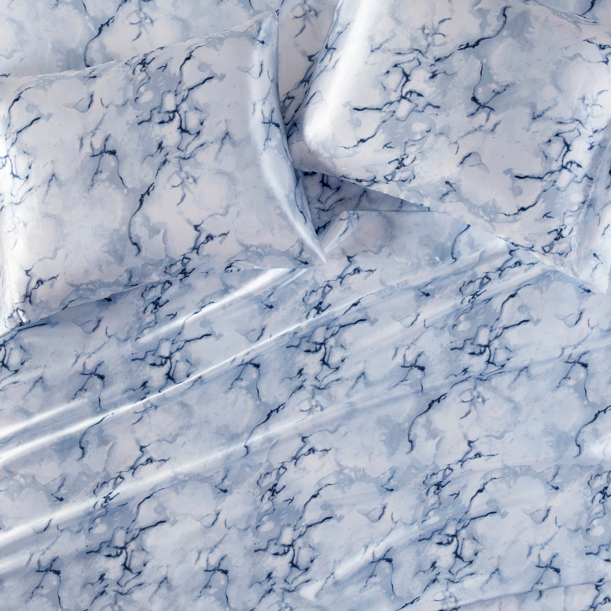 Printed Satin Bed Sheets, 3-Piece Luxury Silky Bedding Sets with Pillowcase