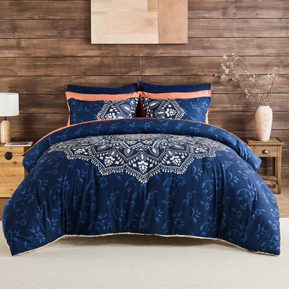 Oversized Medallion Print Comforter Set with Sheets and Side Pockets