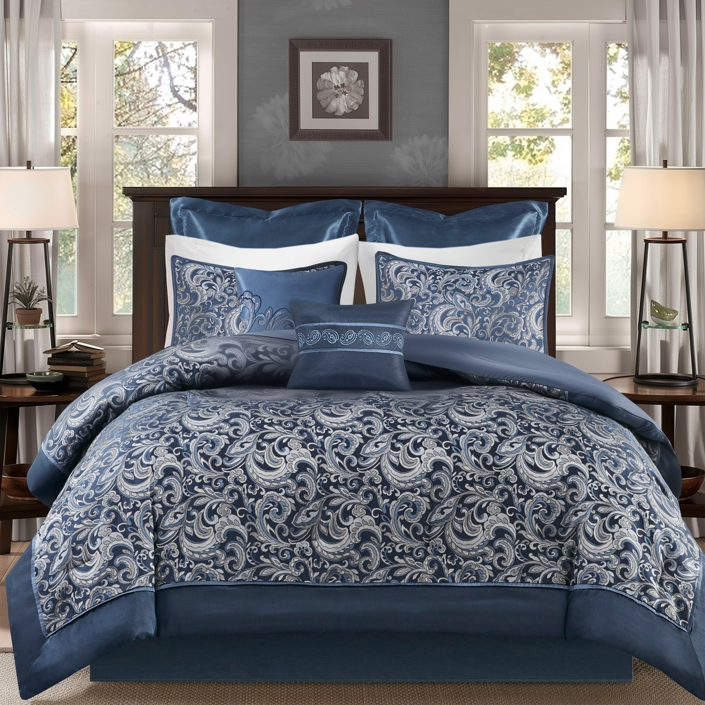 Jacquard Comforter Set with Bedskirt and Decor Pillows