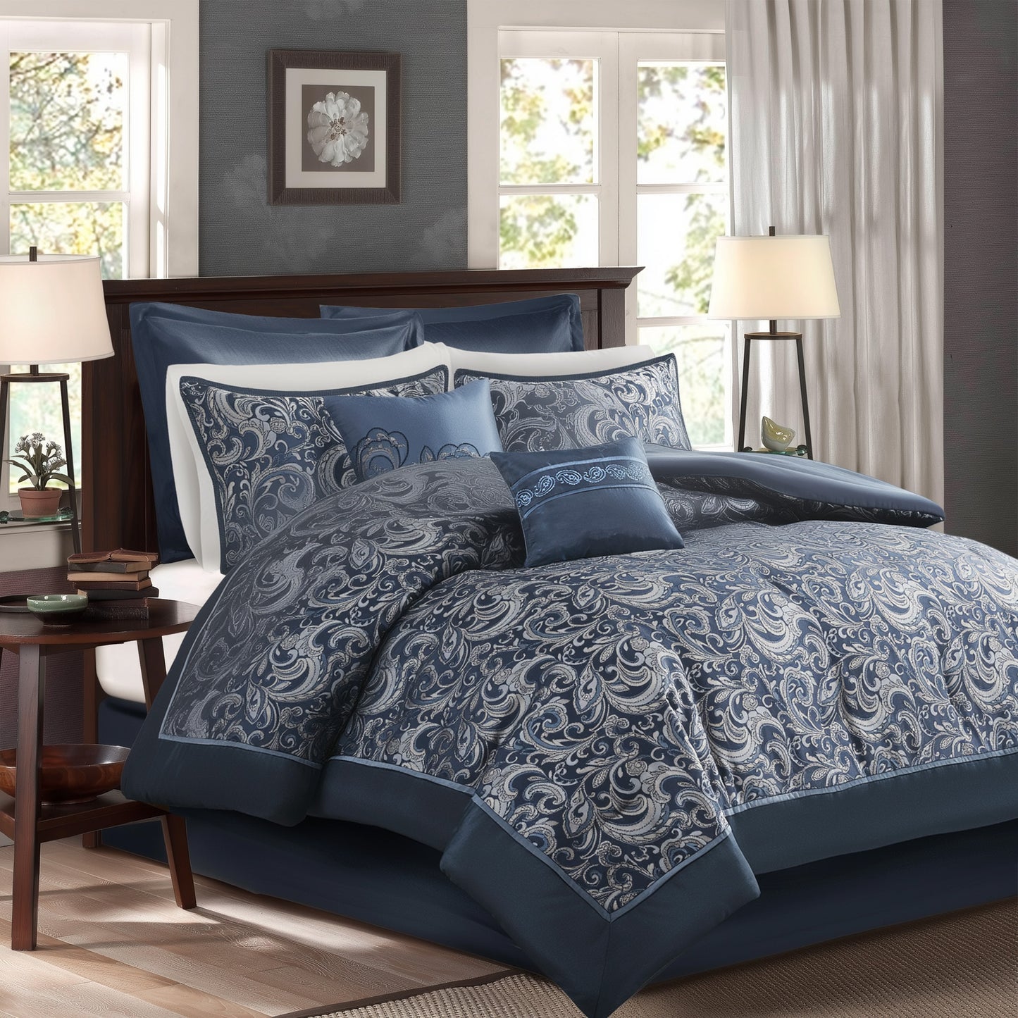 Jacquard Comforter Set with Bedskirt and Decor Pillows