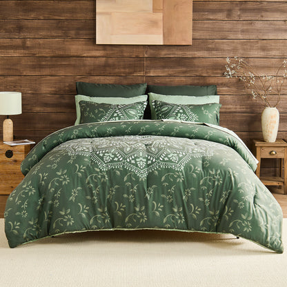 Oversized Medallion Print Comforter Set with Sheets and Side Pockets
