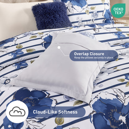 Rosalie Stripe Floral Bedding Comforter Set with Decorative Pillow