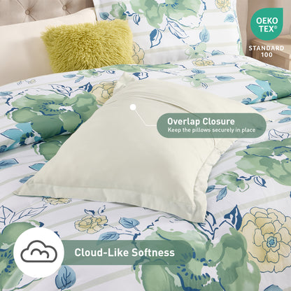 Rosalie Stripe Floral Bedding Comforter Set with Decorative Pillow