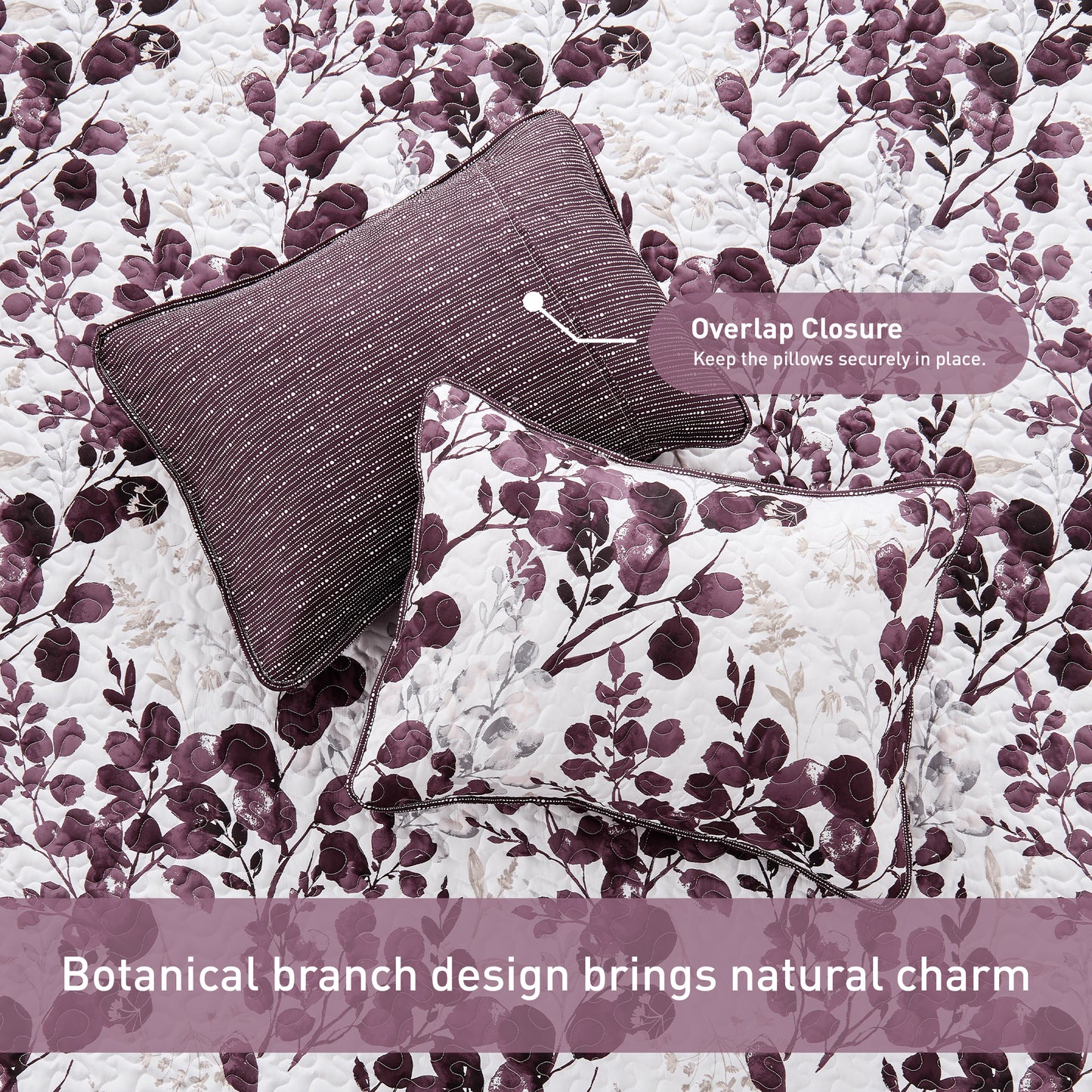 Floral Botanical Garden Style Quilt Bedspread with Sham