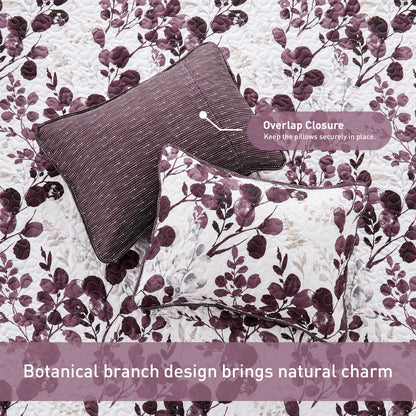 Floral Botanical Garden Style Quilt Bedspread with Sham