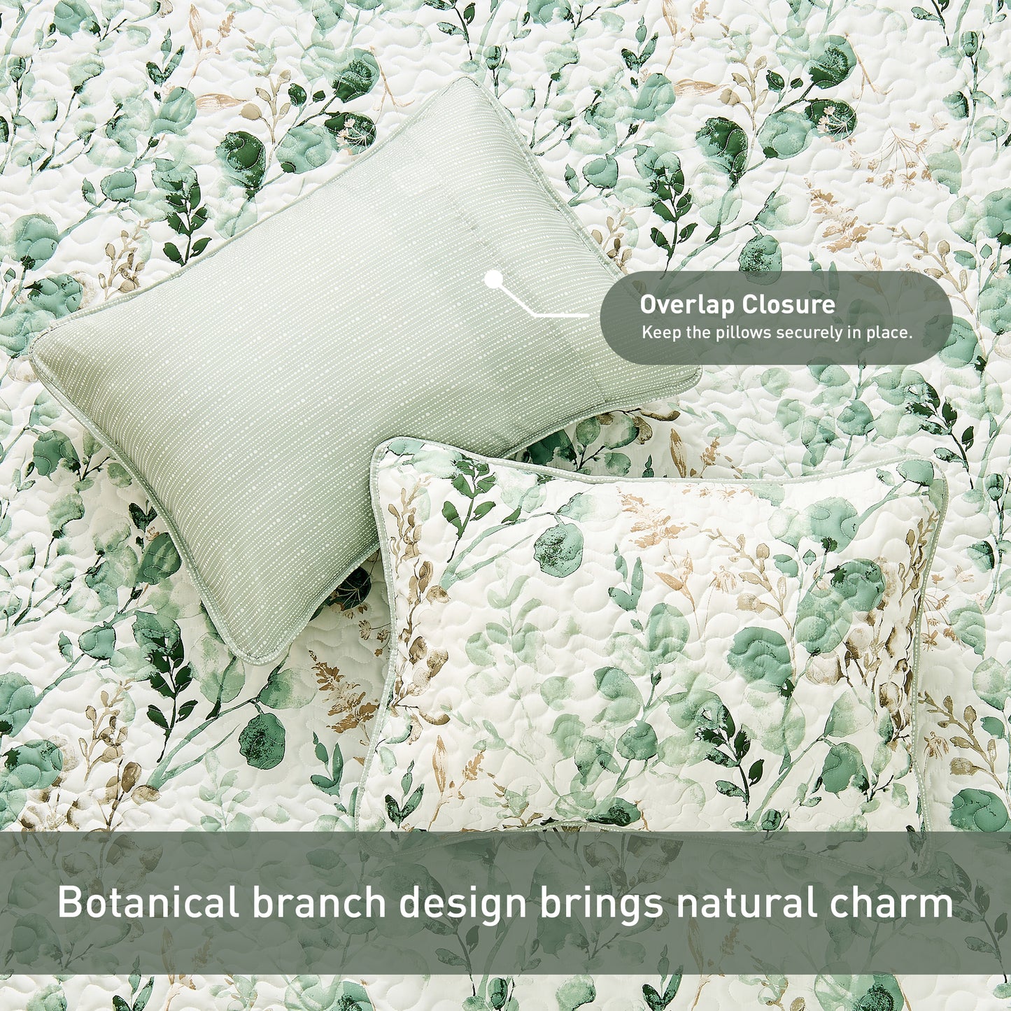 Floral Botanical Garden Style Quilt Bedspread with Sham