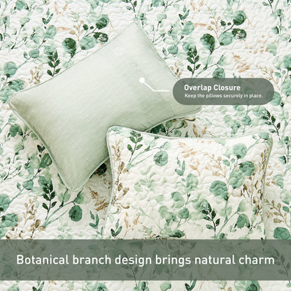 Floral Botanical Garden Style Quilt Bedspread with Sham