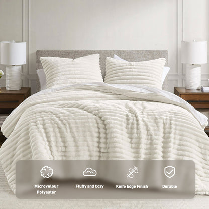 Fluffy Ribbed Plush Comforter Set