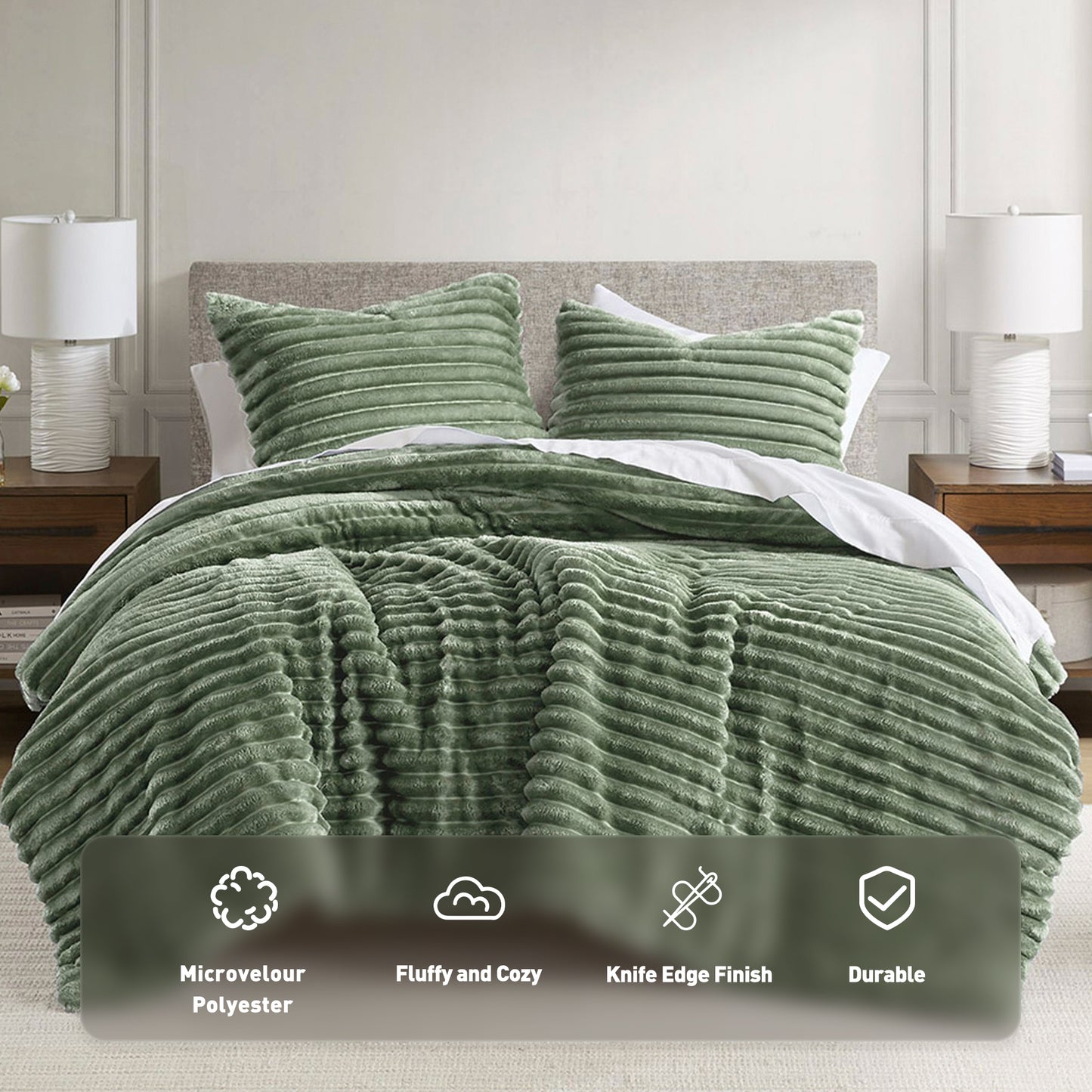 Fluffy Ribbed Plush Comforter Set