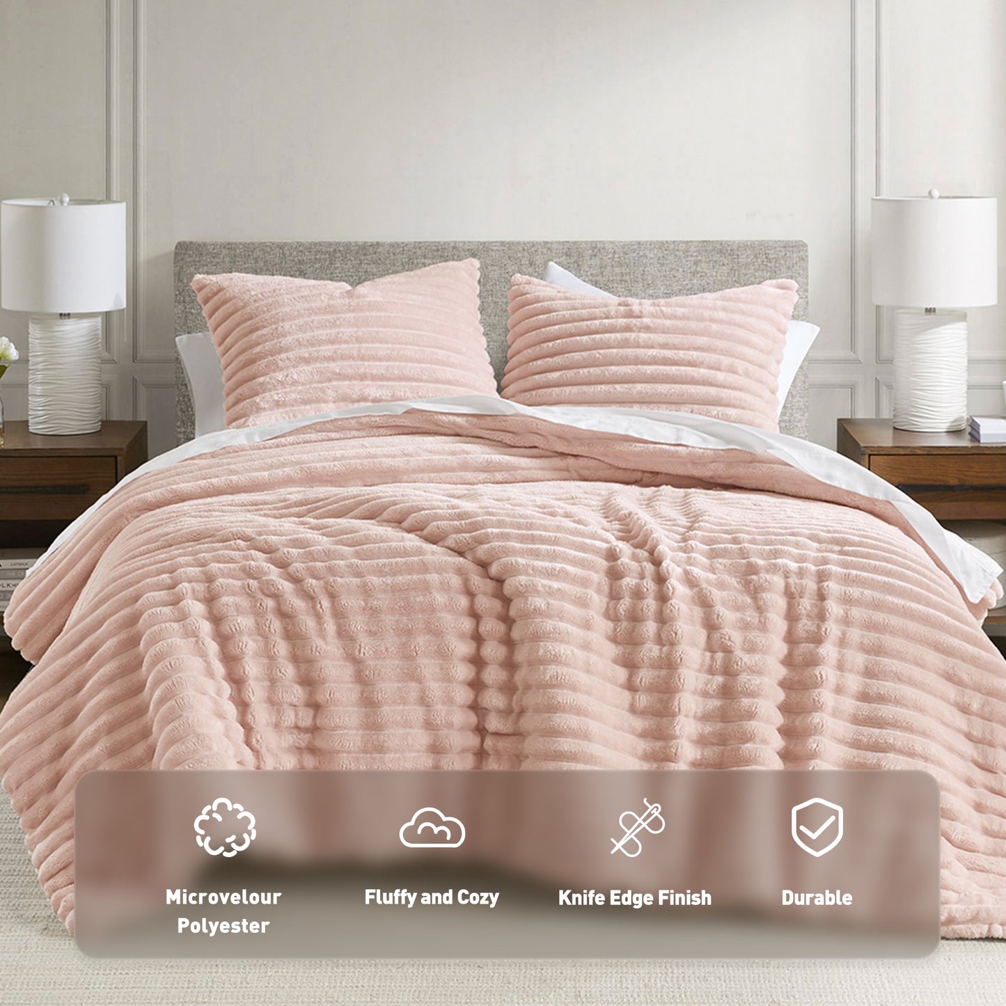 Fluffy Ribbed Plush Comforter Set