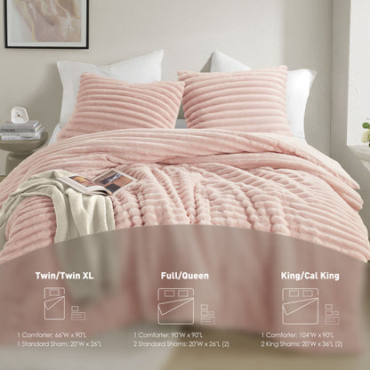 Fluffy Ribbed Plush Comforter Set
