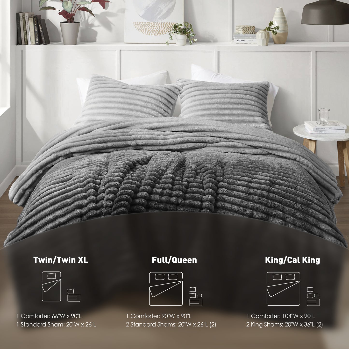 Fluffy Ribbed Plush Comforter Set