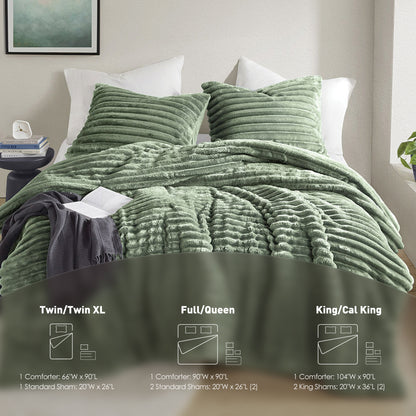 Fluffy Ribbed Plush Comforter Set