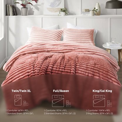 Fluffy Ribbed Plush Comforter Set