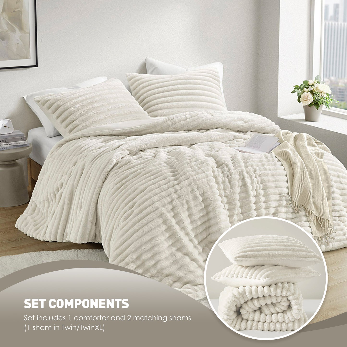 Fluffy Ribbed Plush Comforter Set