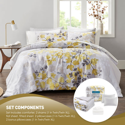 Medallion Pattern Bed in a Bag Bedding Comforter Set with Comforter, Flat Sheets, Fitted Sheets with Side Pockets