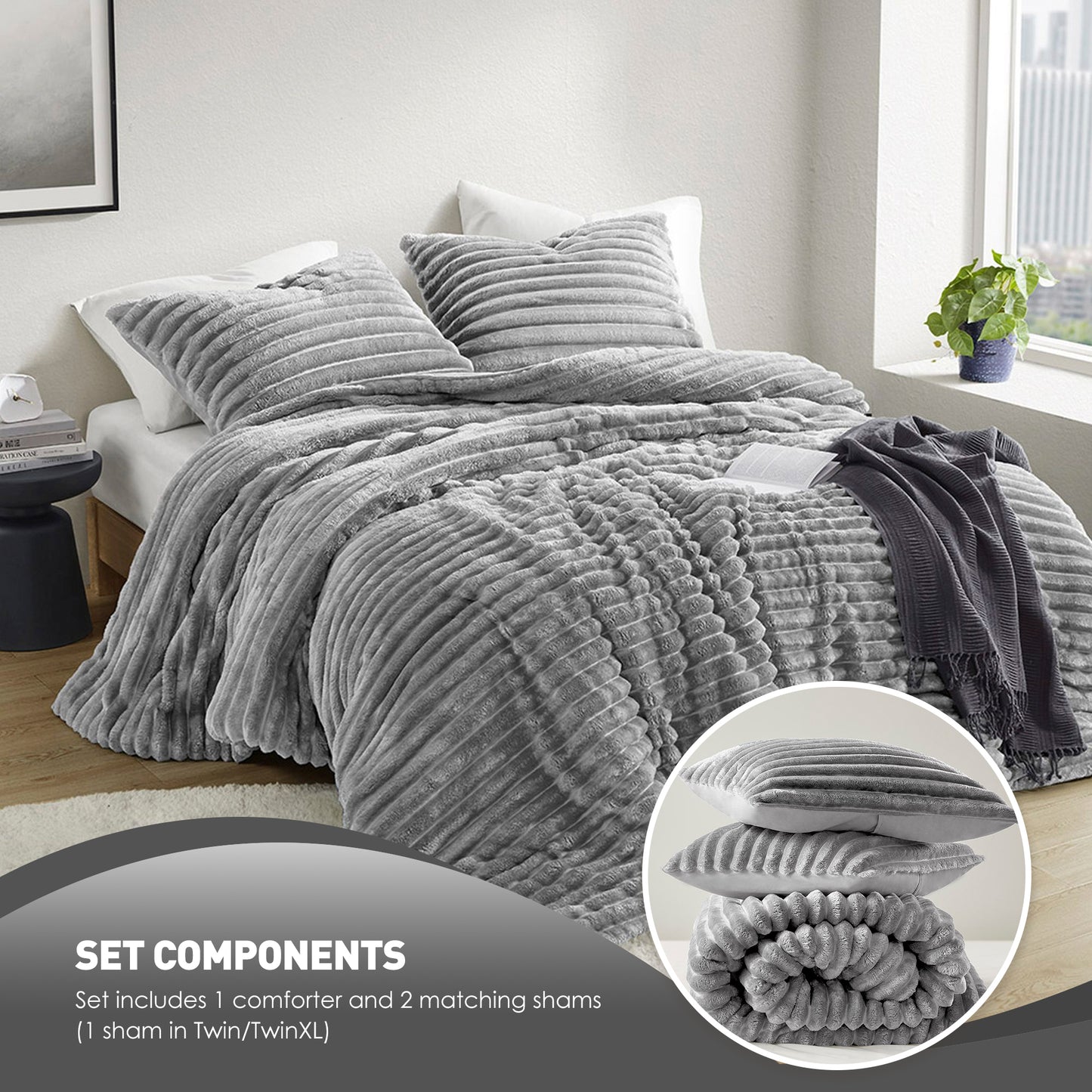 Fluffy Ribbed Plush Comforter Set